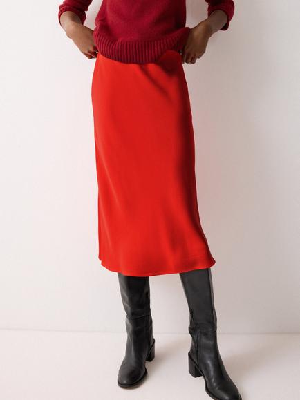 Jigsaw Satin Bias Midi Skirt, Red, Red