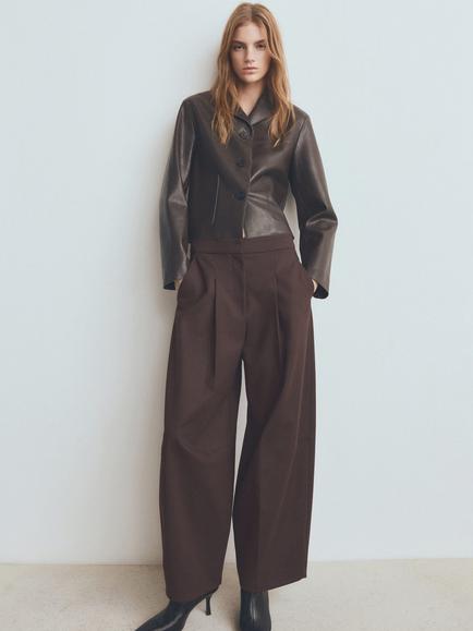 Mango Sabi Faux Leather Jacket, Dark Brown - view 2, Dark Brown