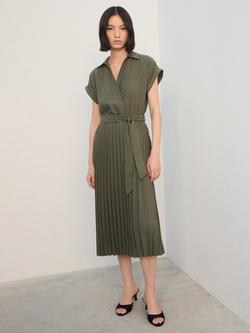 Mango Esther Pleated Midi Dress, Khaki - view 2, Khaki