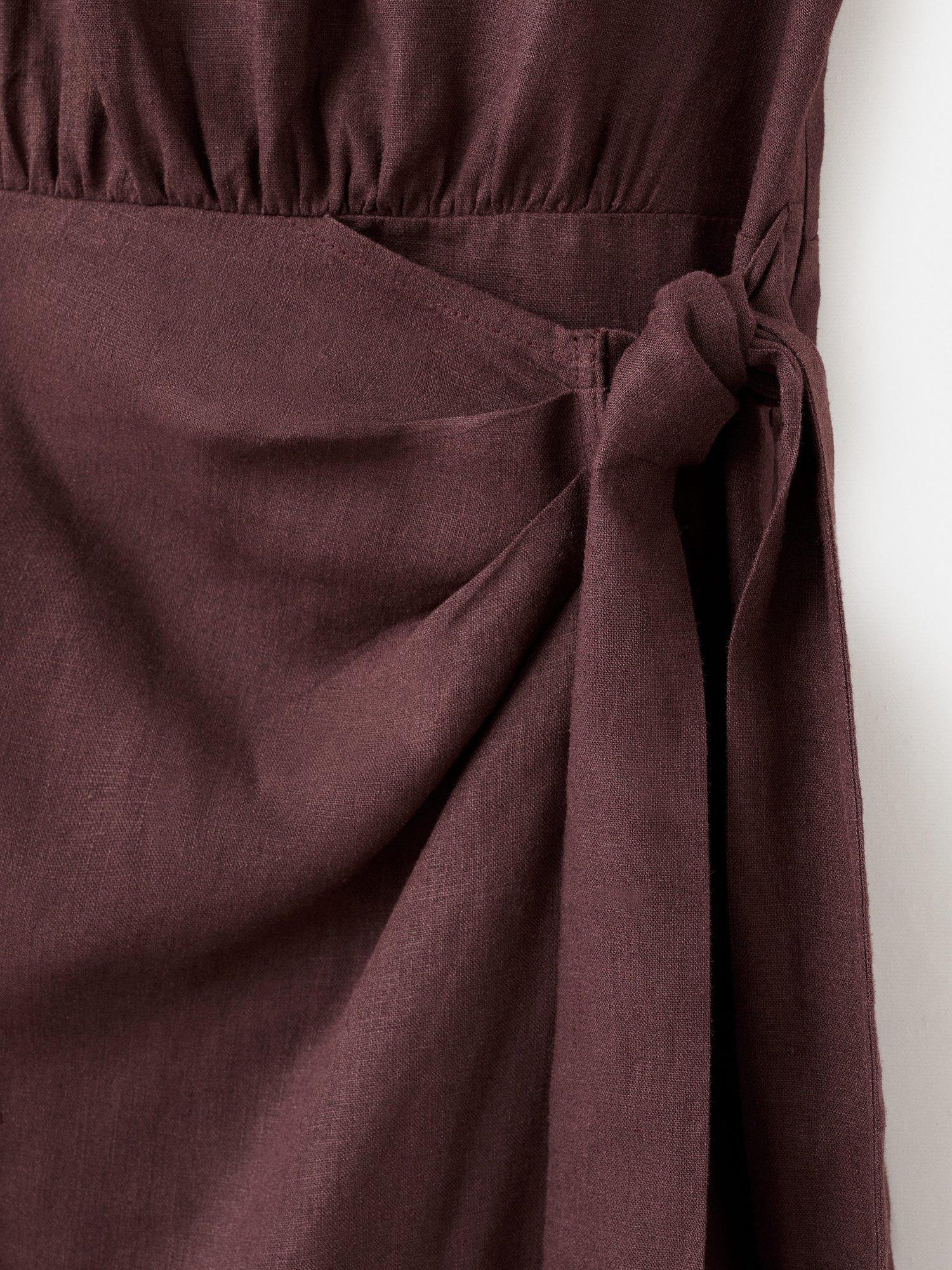 Product image 7 of 7, which shows Mango Gin Button Shoulder Linen Rich Dress, Dark Brown, 10