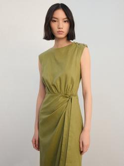 Mango Gin Button Shoulder Linen Rich Dress, Dark Green, Dark Green