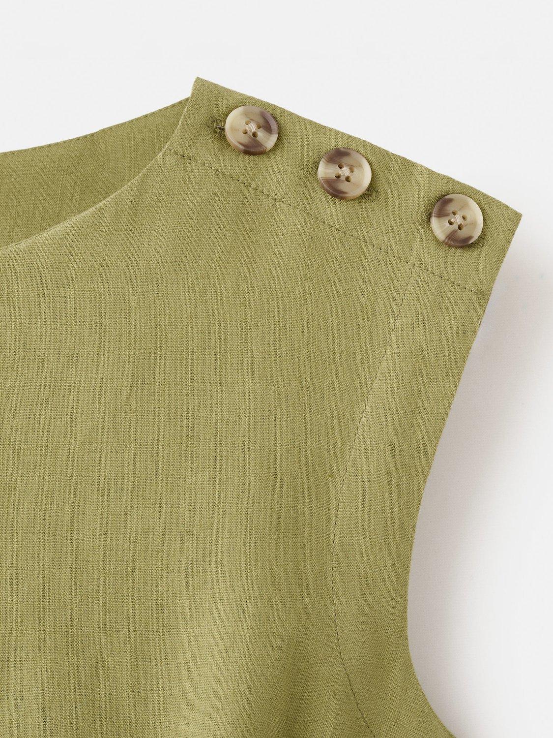 Product image 7 of 7, which shows Mango Gin Button Shoulder Linen Rich Dress, Dark Green, 10
