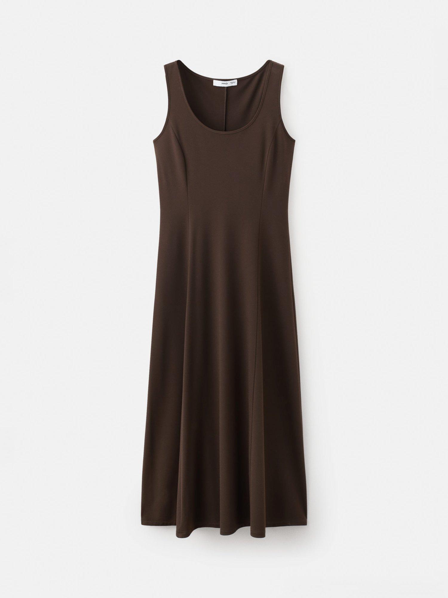 Product image 3 of 7, which shows Mango Peplos Scoop Neck Midi Dress, Brown, 10