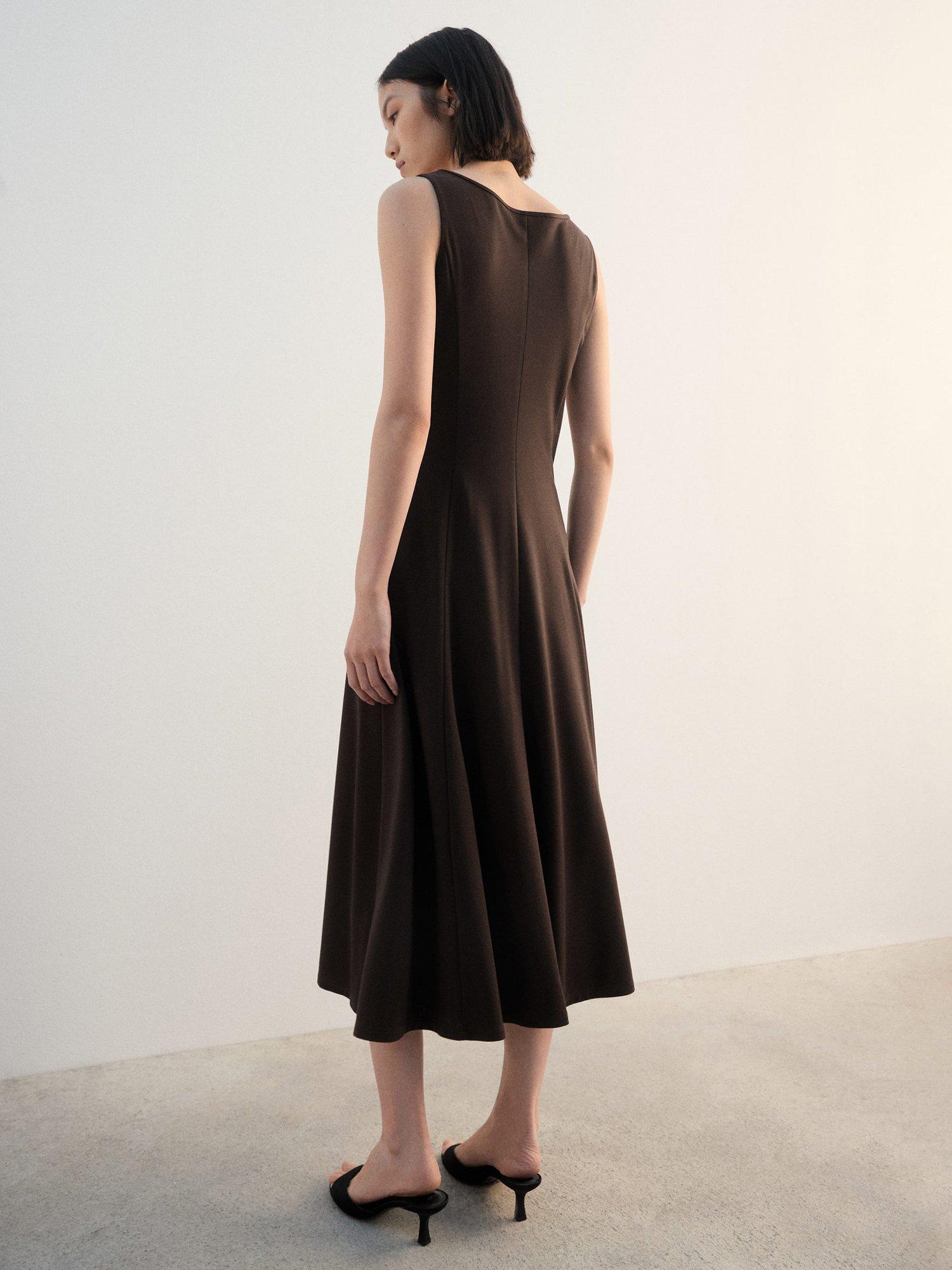 Product image 4 of 7, which shows Mango Peplos Scoop Neck Midi Dress, Brown, 10