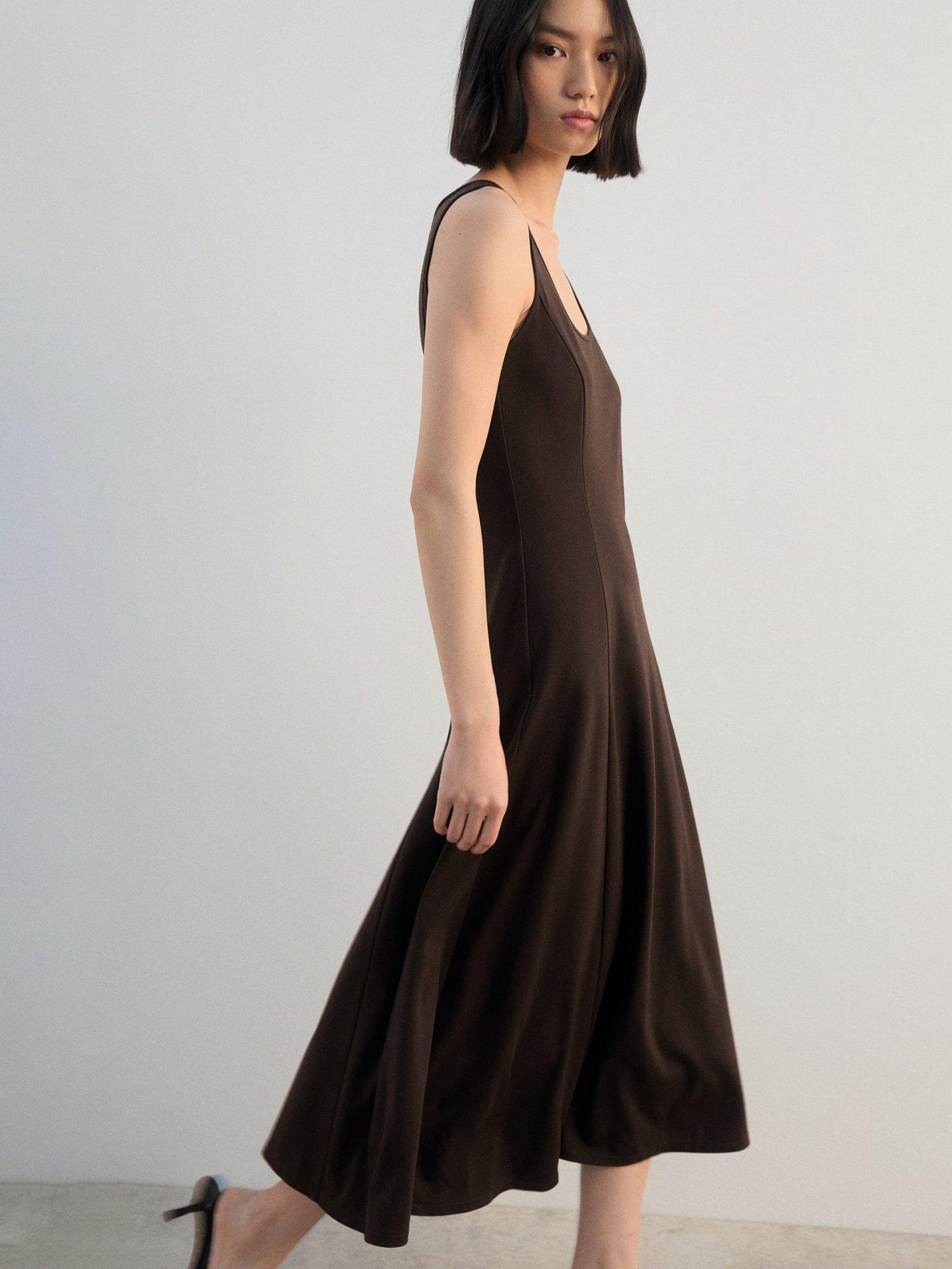 Product image 6 of 7, which shows Mango Peplos Scoop Neck Midi Dress, Brown, 10