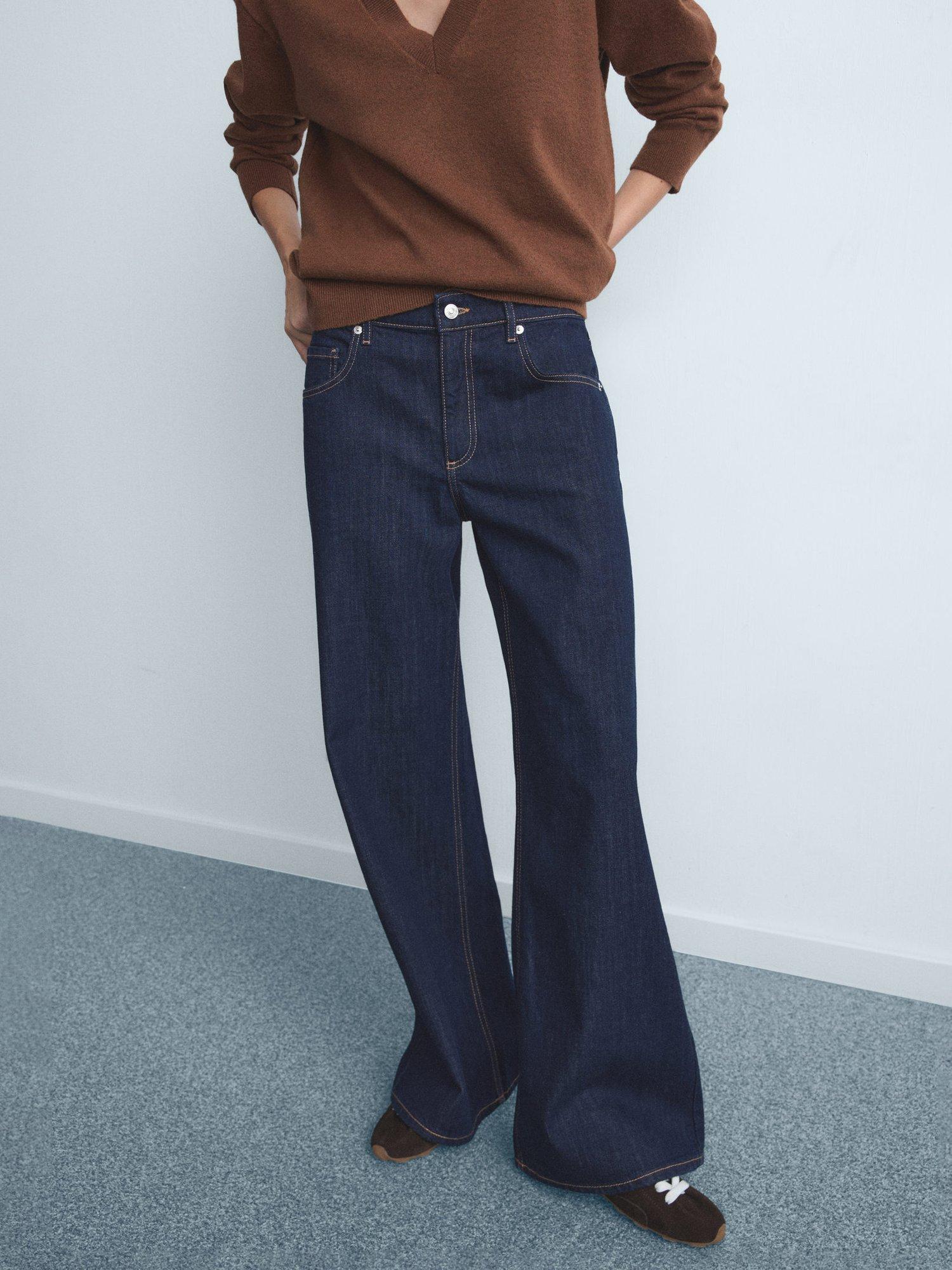Product image 1 of 8, which shows Mango Annie Low Rise Wide Leg Jeans, Blue, 10