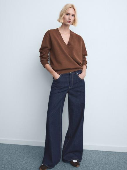 Mango Annie Low Rise Wide Leg Jeans, Blue - view 2, Blue