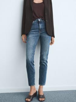 Mango Claudia Slim Fit Cropped Jeans, Blue, Blue