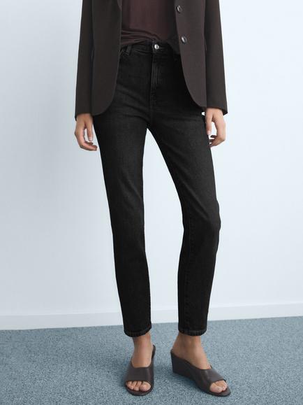 Mango Claudia Slim Fit Cropped Jeans, Black, Black