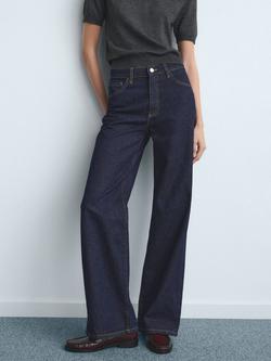 Mango Danila High Waist Wide Leg Jeans, Dark Blue, Dark Blue