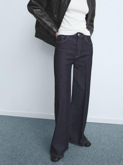 Mango Elise High Rise Wide Leg Jeans, Blue