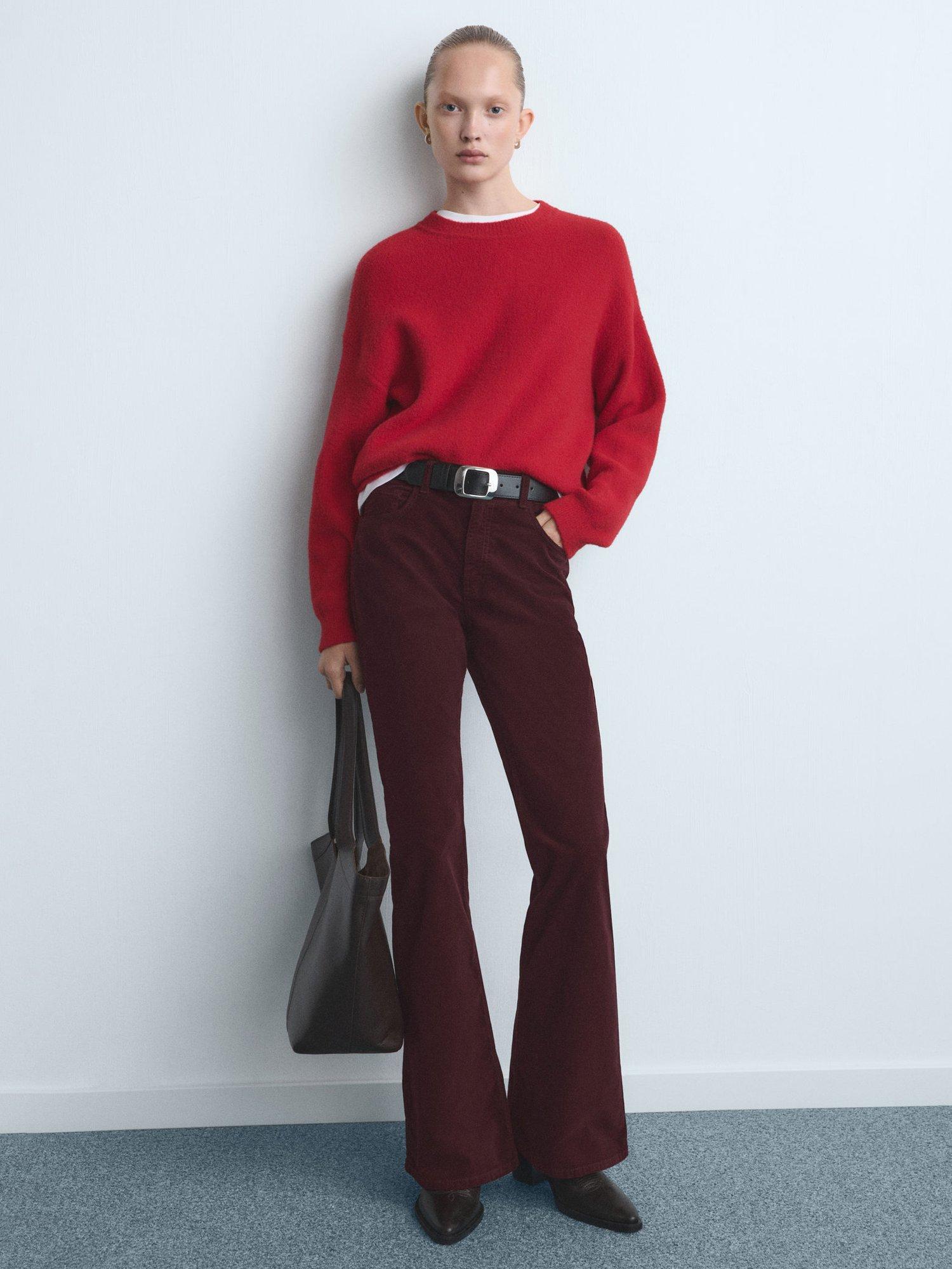 Product image 2 of 7, which shows Mango Violet Velvet Flared Jeans, Dark Red, 10