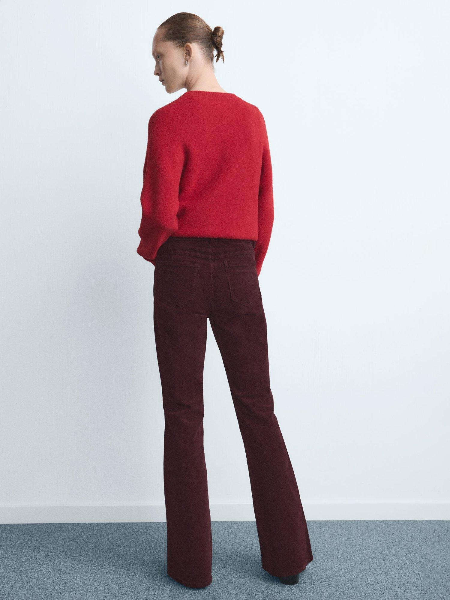Product image 4 of 7, which shows Mango Violet Velvet Flared Jeans, Dark Red, 10