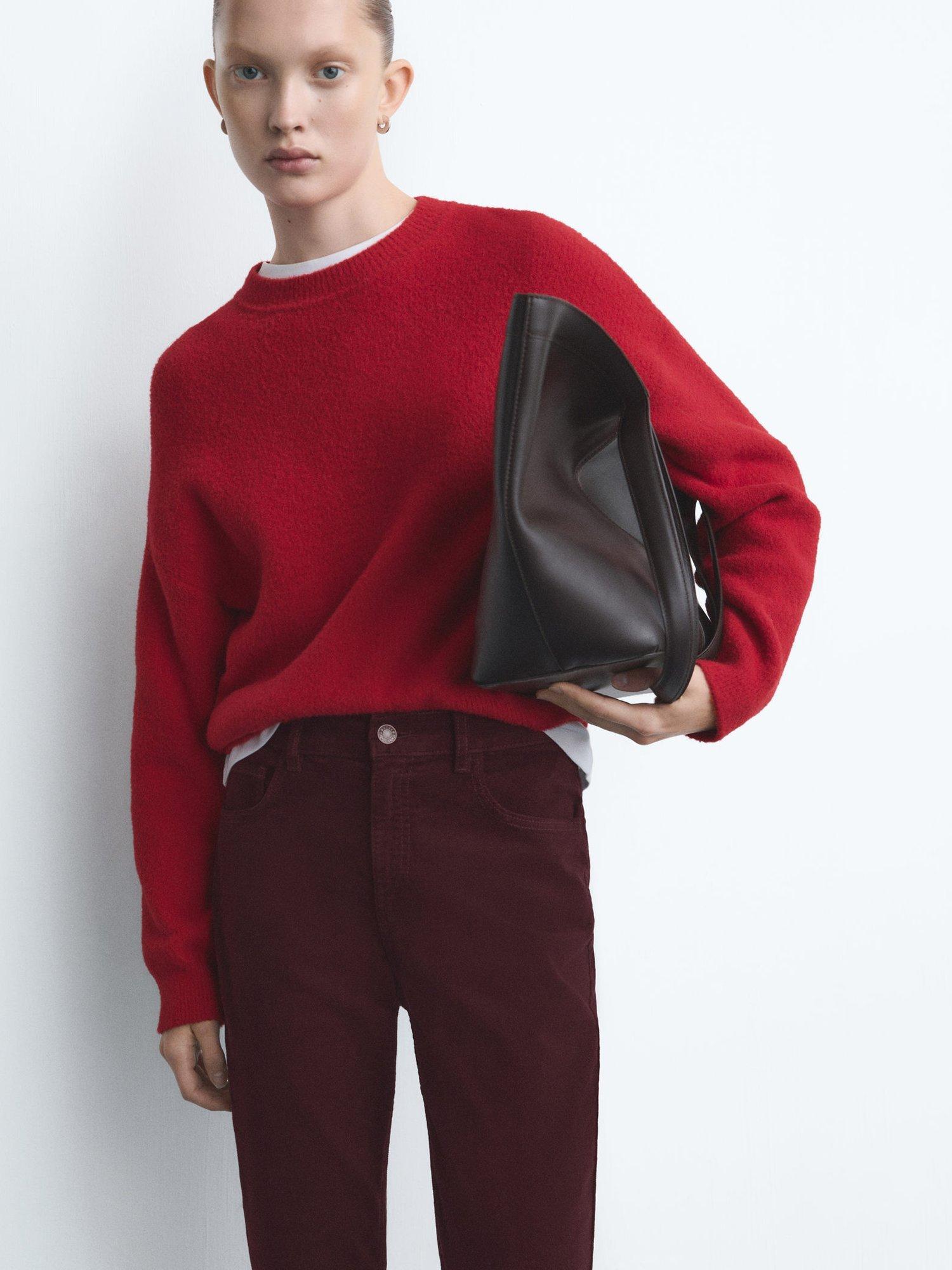 Product image 6 of 7, which shows Mango Violet Velvet Flared Jeans, Dark Red, 10