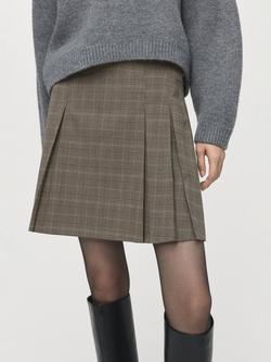 Mango Grunge Pleated Mini Skirt, Brown, Brown