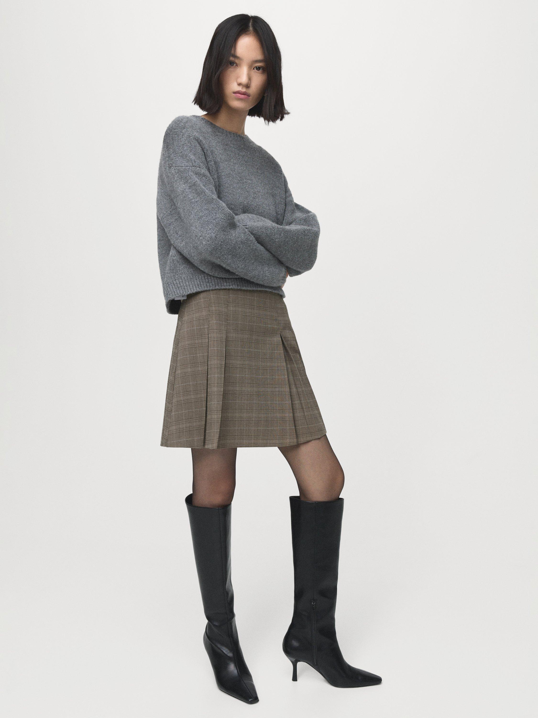 Product image 2 of 6, which shows Mango Grunge Pleated Mini Skirt, Brown, 6