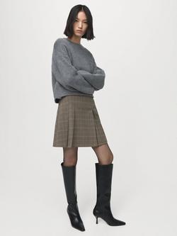 Mango Grunge Pleated Mini Skirt, Brown - view 2, Brown