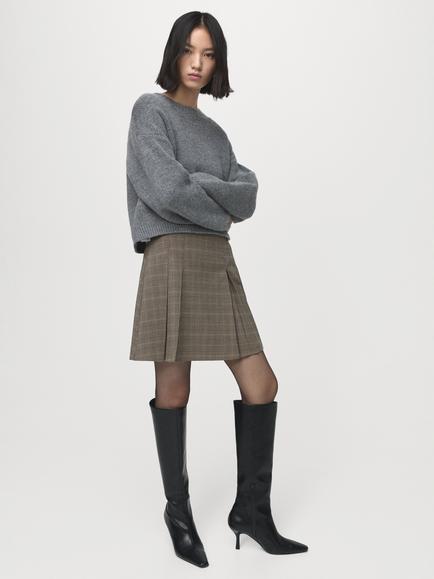 Mango Grunge Pleated Mini Skirt, Brown - view 2, Brown