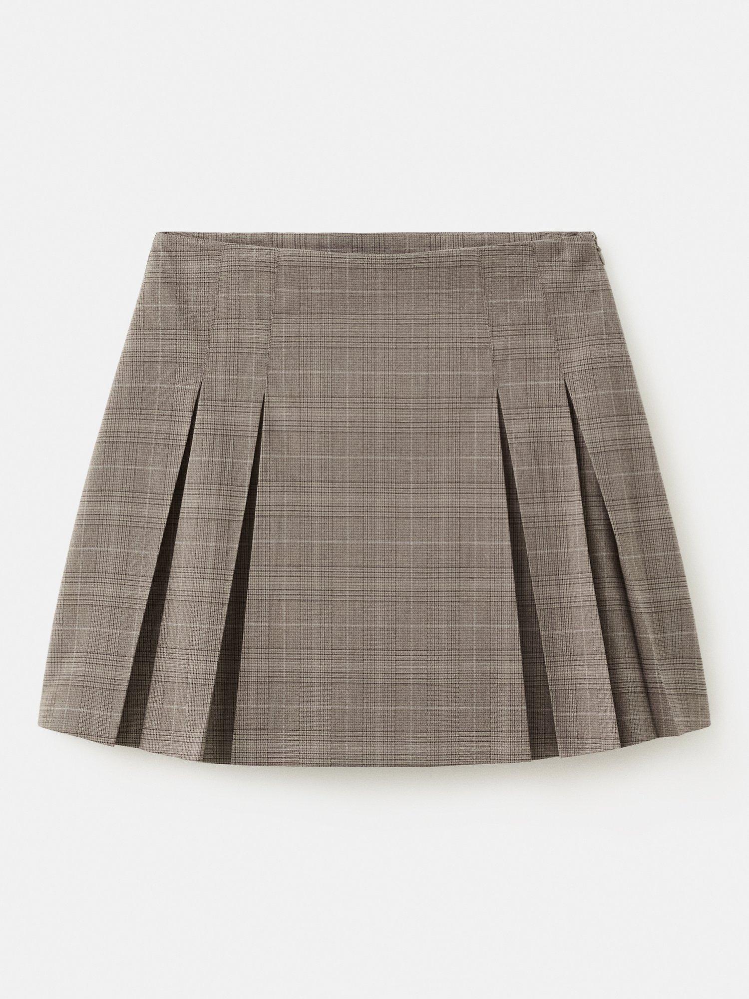Product image 4 of 6, which shows Mango Grunge Pleated Mini Skirt, Brown, 6