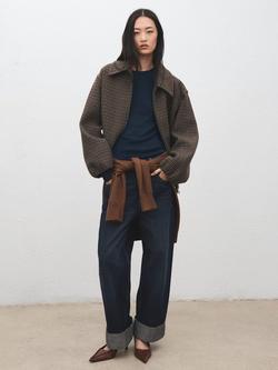 Mango Liloca Ribbed Long Sleeve Top, Dark Blue - view 2, Dark Blue