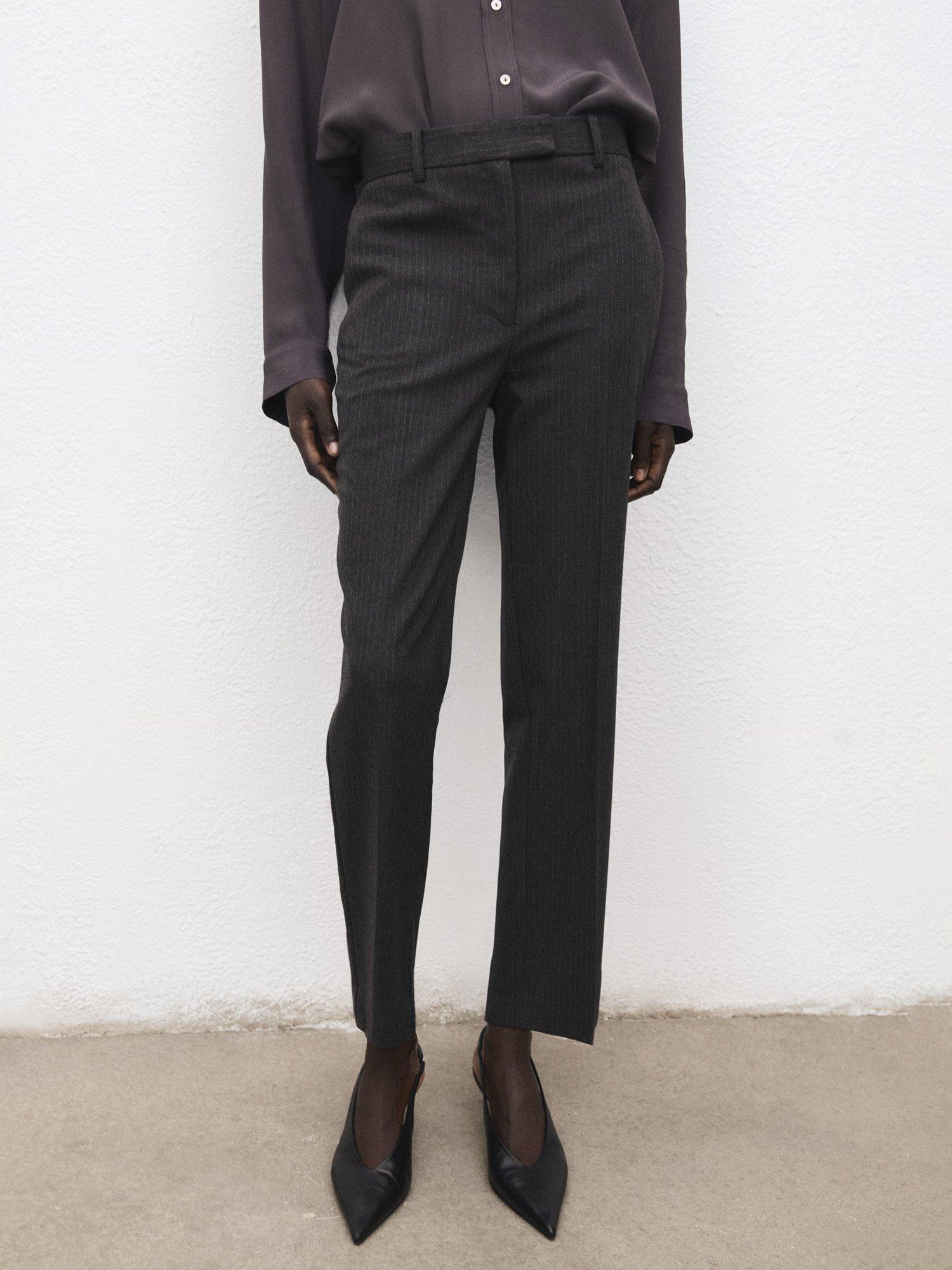 Product image 1 of 7, which shows Mango Newarm Pinstripe Cropped Trousers, Grey, 10
