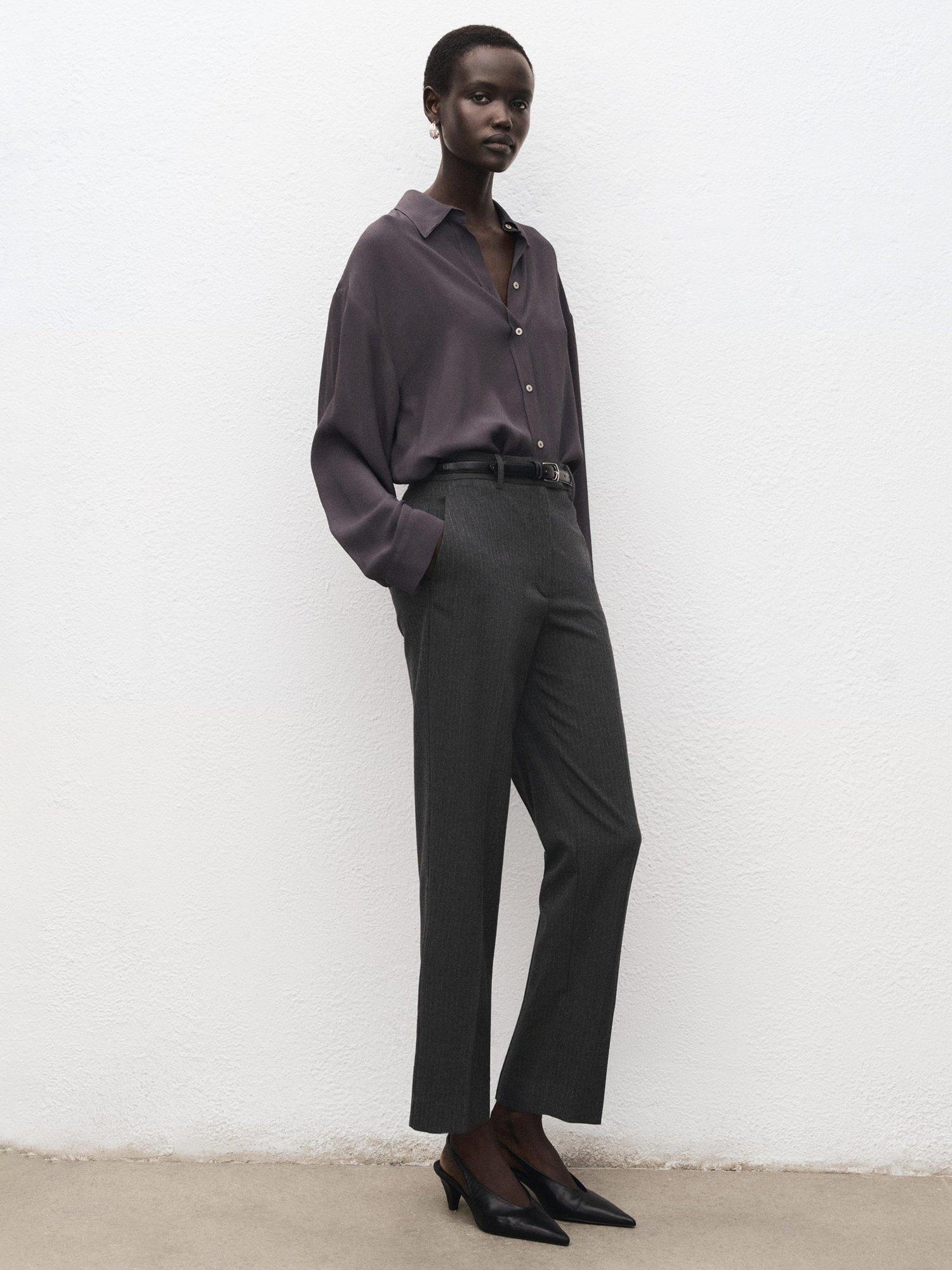 Product image 2 of 7, which shows Mango Newarm Pinstripe Cropped Trousers, Grey, 10