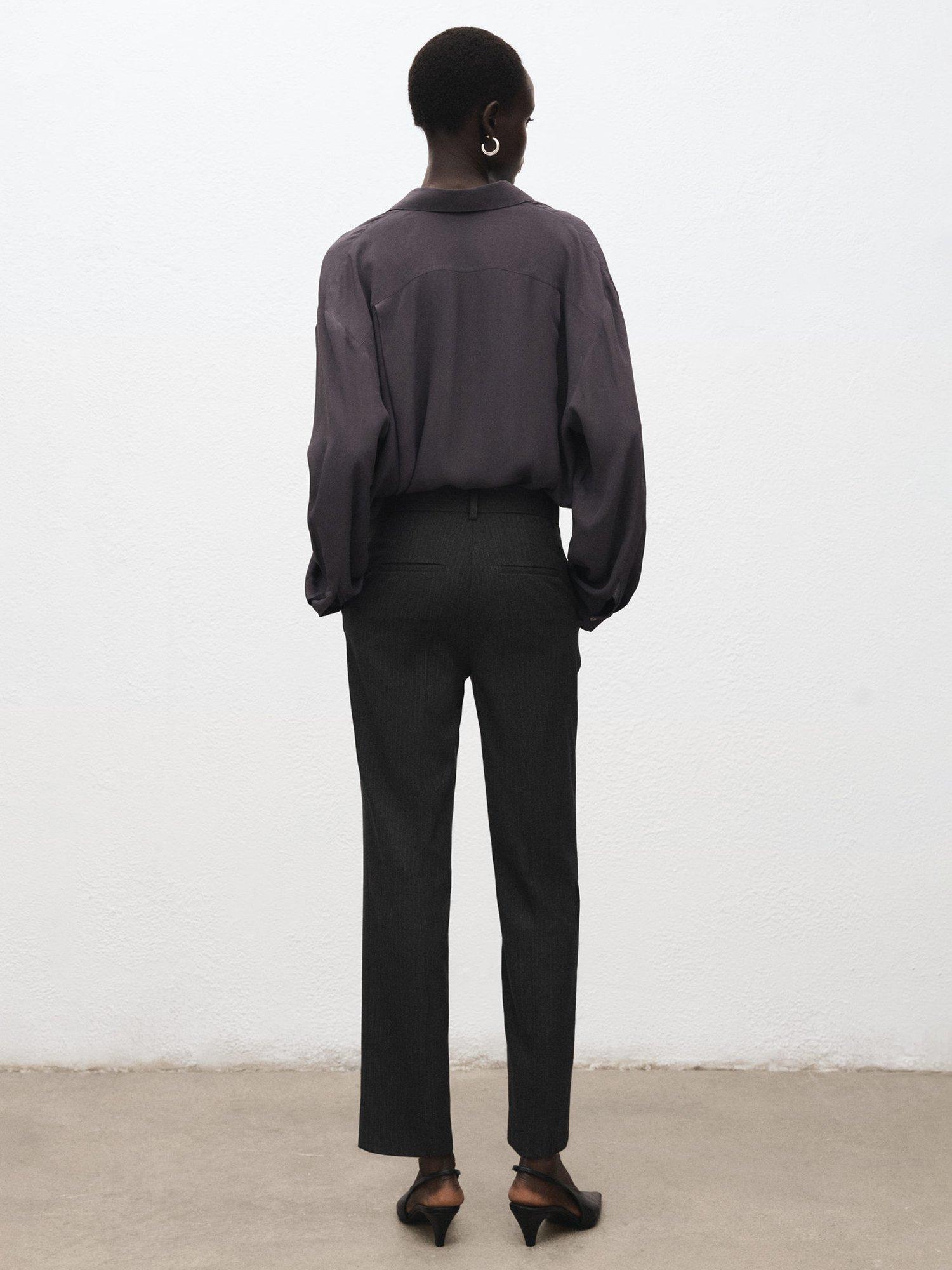Product image 4 of 7, which shows Mango Newarm Pinstripe Cropped Trousers, Grey, 10