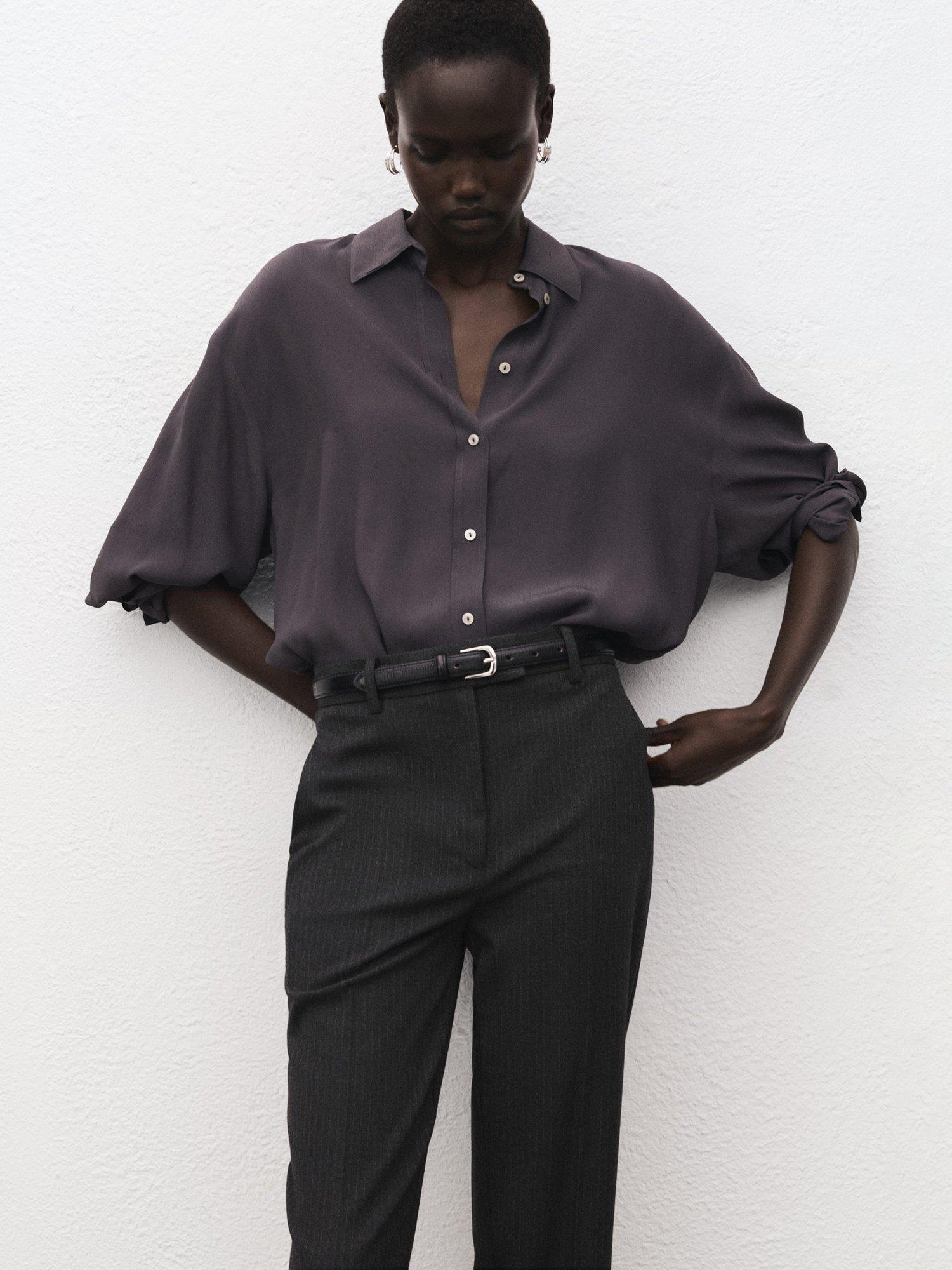 Product image 6 of 7, which shows Mango Newarm Pinstripe Cropped Trousers, Grey, 10