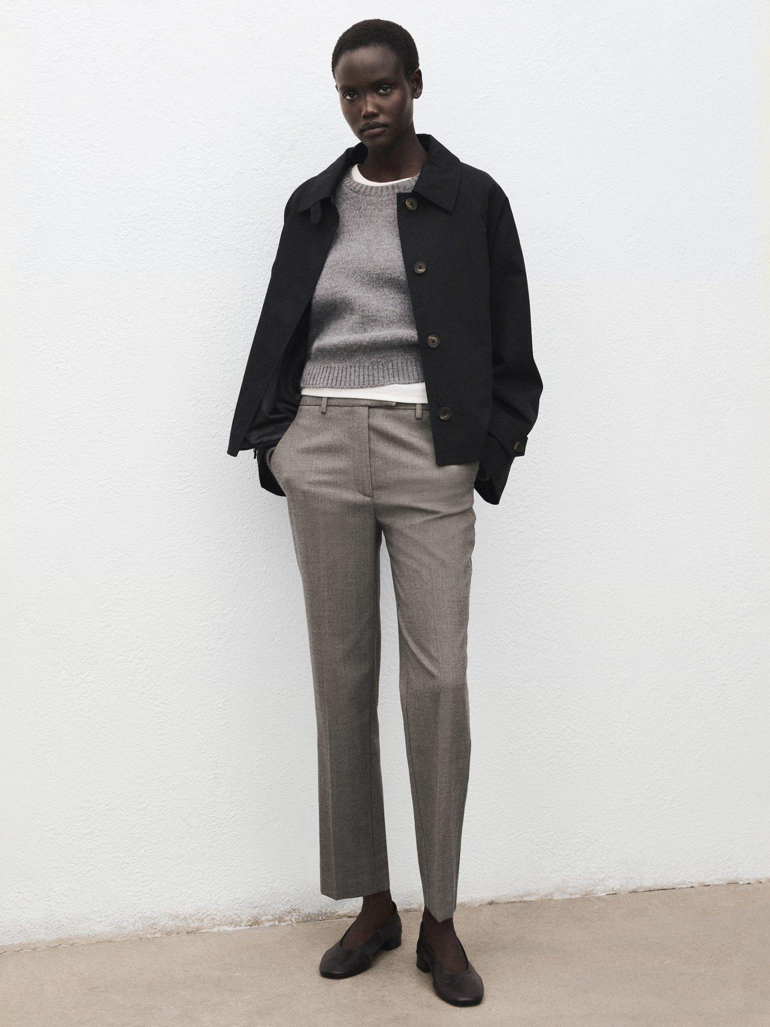 Product image 2 of 8, which shows Mango Newarm Cropped Tailored Trousers, Light Grey, 10
