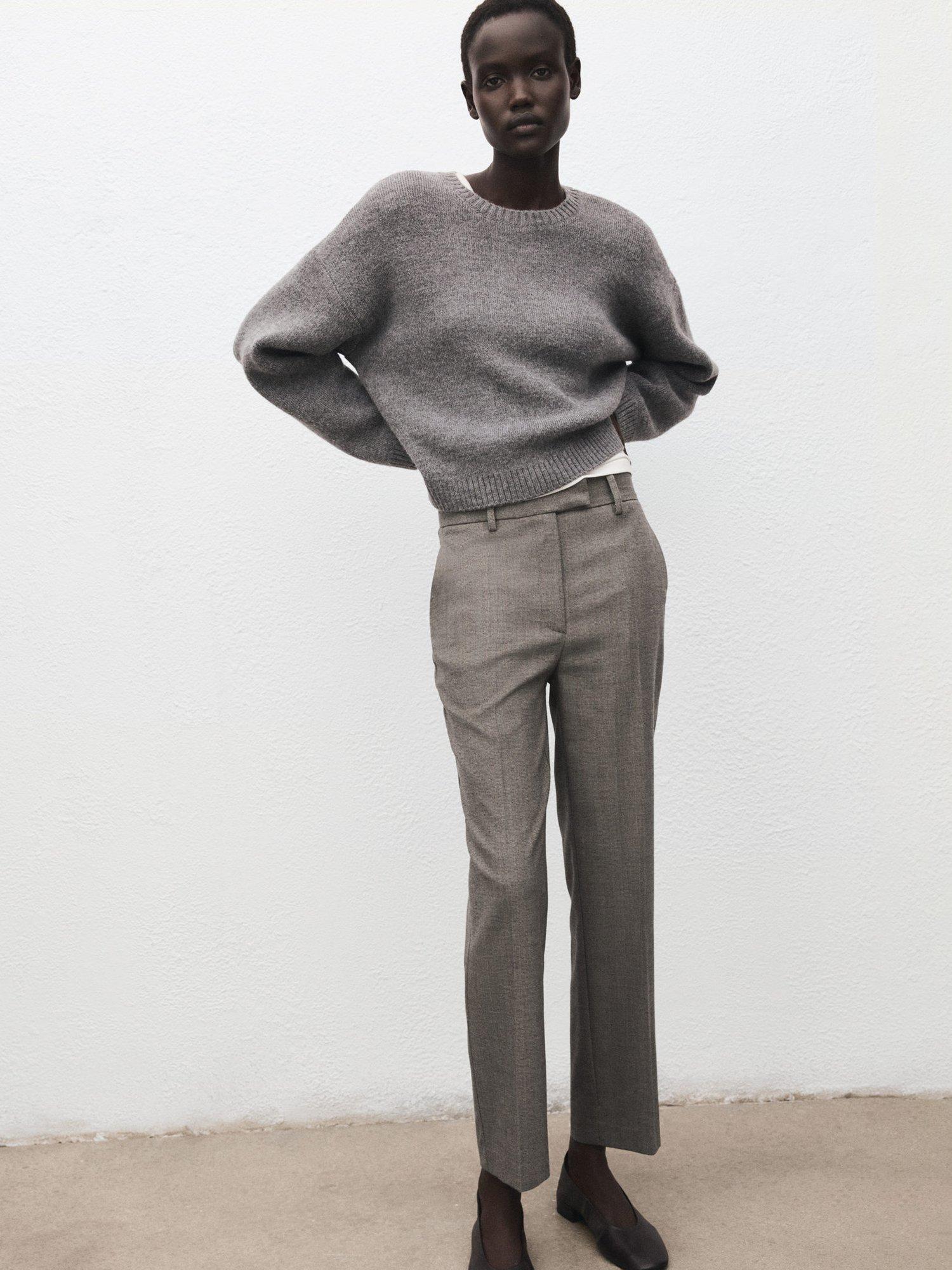 Product image 7 of 8, which shows Mango Newarm Cropped Tailored Trousers, Light Grey, 10