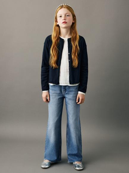 Mango Kids' Denim Wide Leg Jeans, Blue, Blue