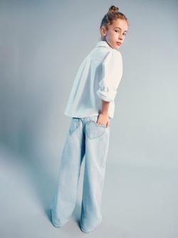 Mango Kids' Denim Heart Patch Wide Leg Jeans, Blue - view 2, Blue