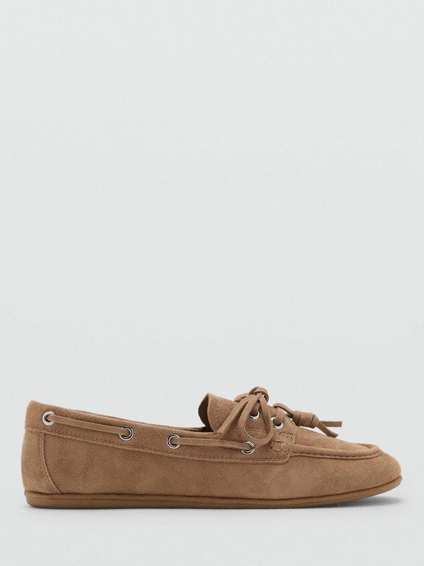 Product image 1 of 5, which shows Mango Eris Suede Deck Shoes, Light Brown, 2