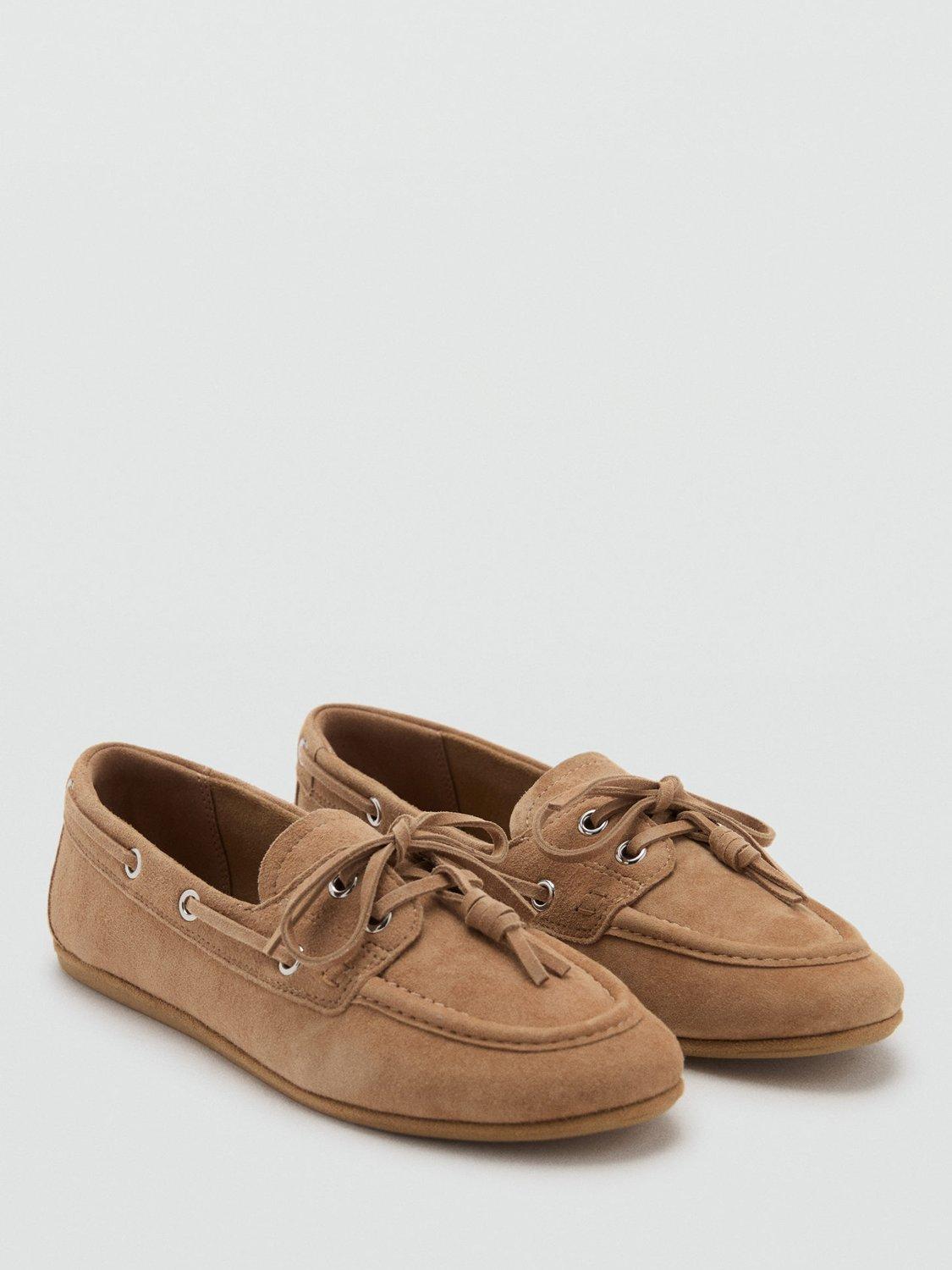 Product image 2 of 5, which shows Mango Eris Suede Deck Shoes, Light Brown, 2