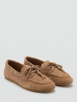 Mango Eris Suede Deck Shoes, Light Brown - view 2, Light Brown