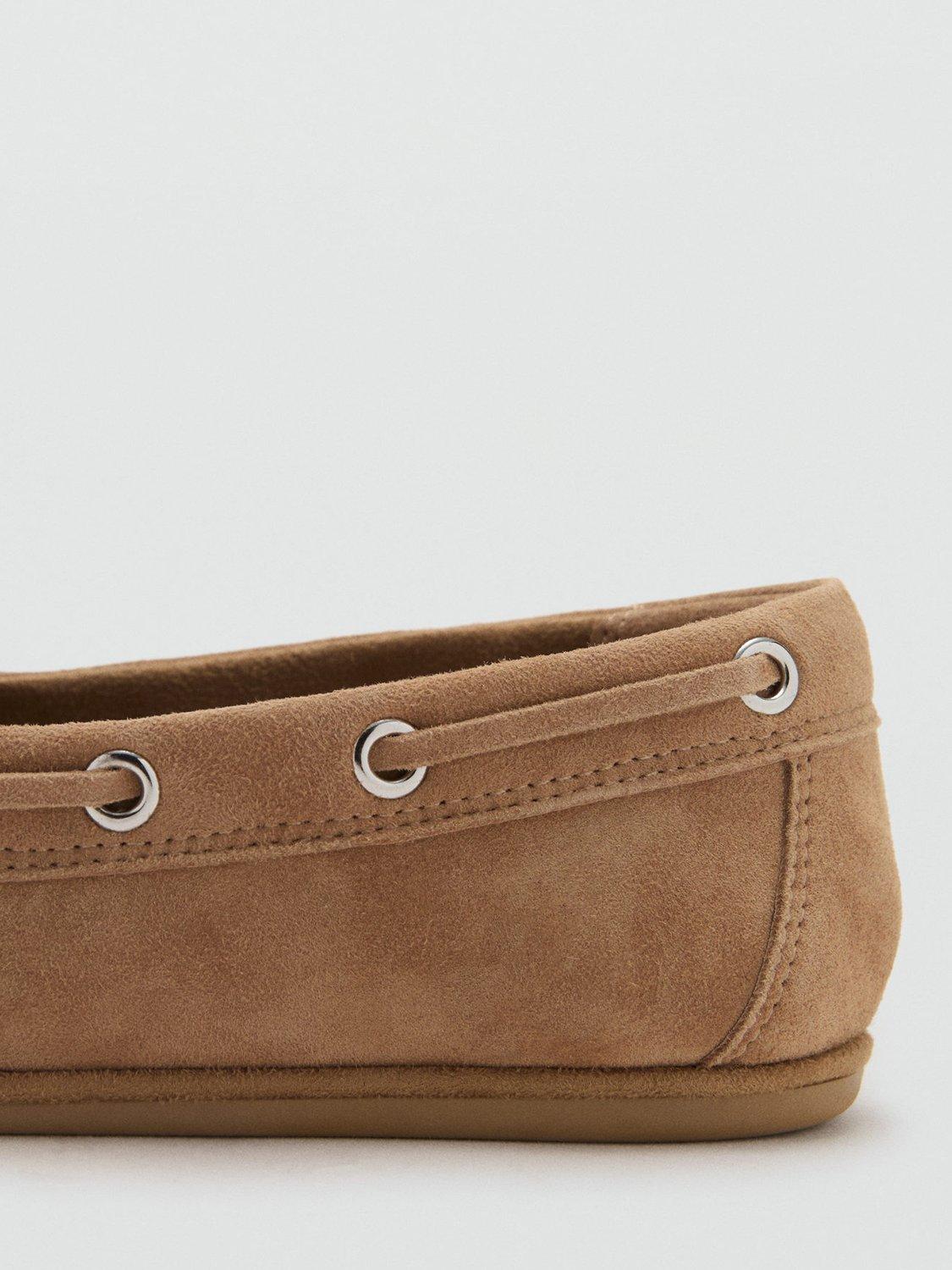 Product image 3 of 5, which shows Mango Eris Suede Deck Shoes, Light Brown, 2