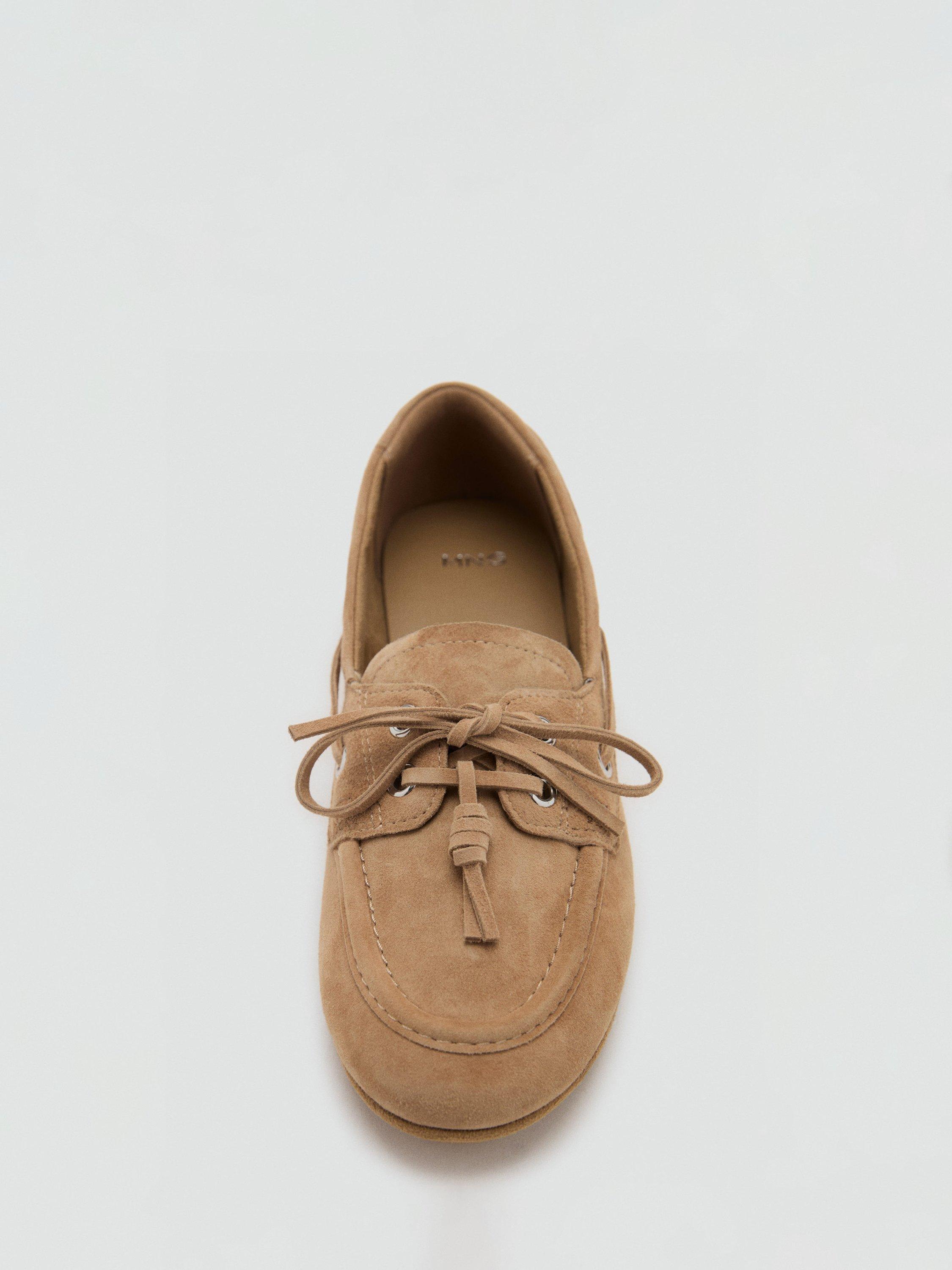 Product image 4 of 5, which shows Mango Eris Suede Deck Shoes, Light Brown, 2