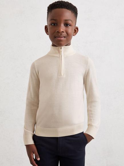 Reiss Kids' Blackhall Half Zip Jumper, White