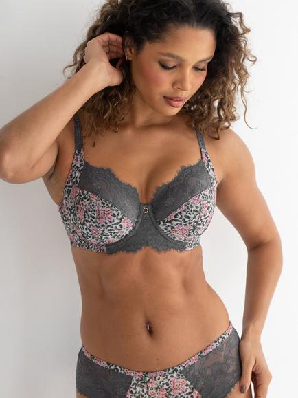Pour Moi Bliss Printed Mesh Non Padded Side Support Bra, Grey Multi