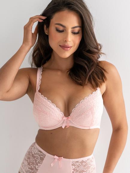 Pour Moi Rebel Padded Underwired Lace Plunge Bra, Soft Pink