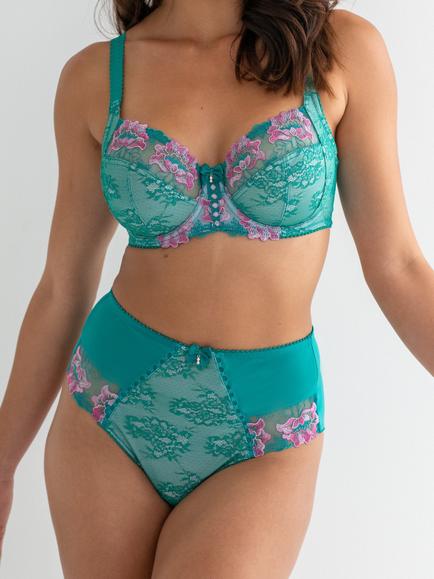 Pour Moi Sofia Lace Embroidered High Waist Knickers, Green/Pink - view 2, Green/Pink