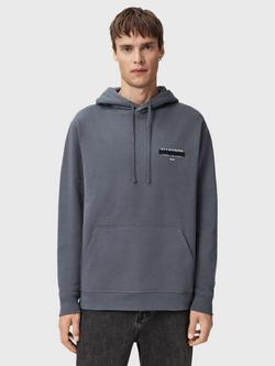 AllSaints Redact Logo Cotton Hoodie, Parma Blue, Parma Blue
