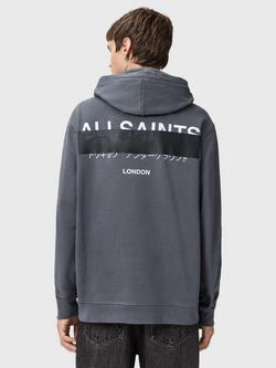 AllSaints Redact Logo Cotton Hoodie, Parma Blue - view 2, Parma Blue
