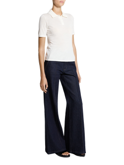 Theory Pointelle Detail Pure Wool Polo Shirt, White - view 2, White