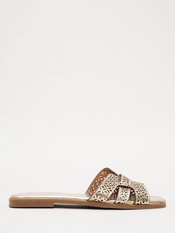 Phase Eight Leather Cut Out Flat Sandals, Gold, Gold