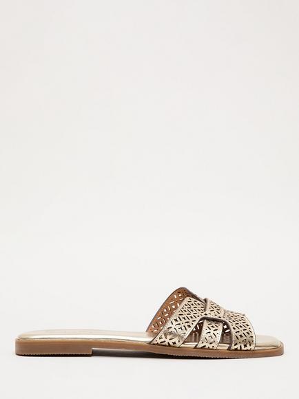 Phase Eight Leather Cut Out Flat Sandals, Gold, Gold