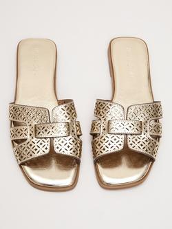 Phase Eight Leather Cut Out Flat Sandals, Gold - view 2, Gold