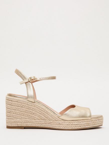 Phase Eight Leather Wedge Heel Espadrille Sandals, Gold, Gold