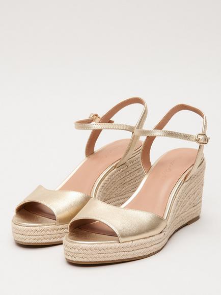 Phase Eight Leather Wedge Heel Espadrille Sandals, Gold - view 2, Gold
