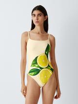 John Lewis Citron Square Neck Swimsuit, Yellow Multi